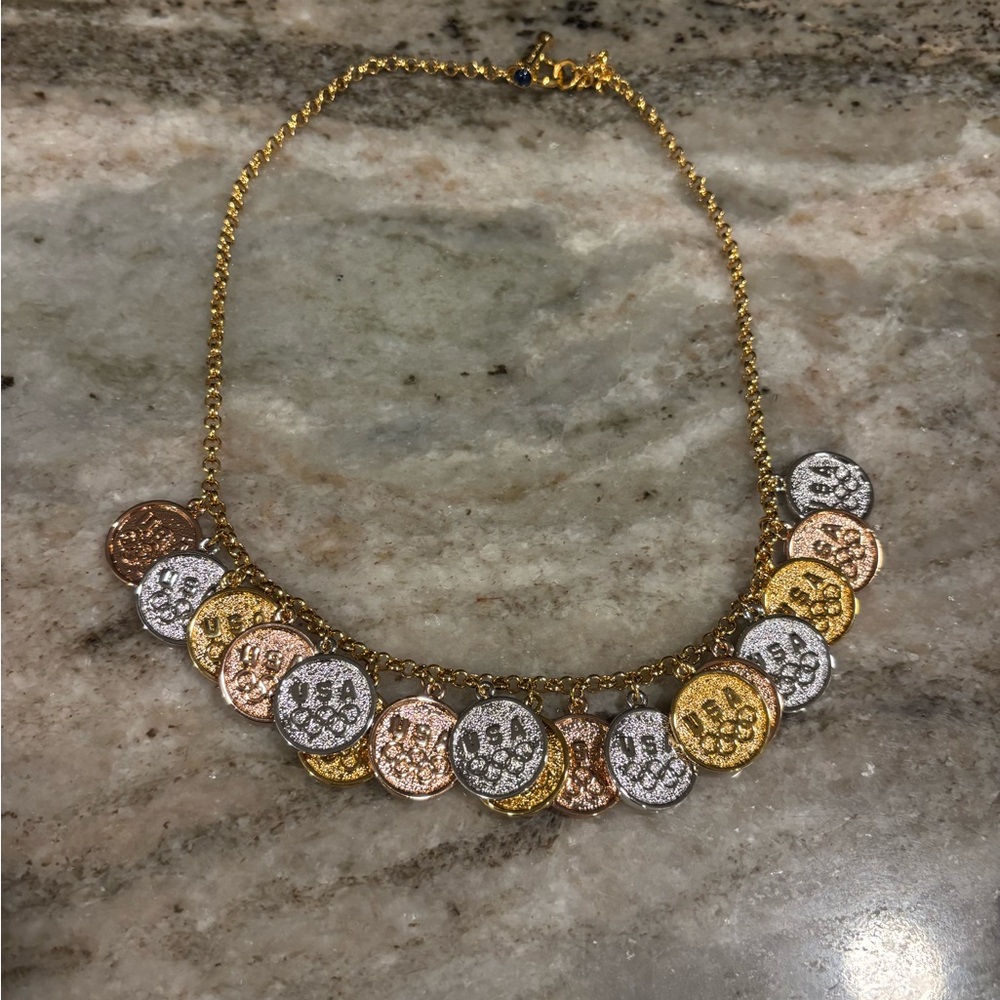 USA OLYMPIC MEDAL CHOKER, BRACELET & EARRINGS 3-piece SET